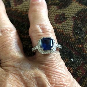 Sterling Silver Sapphire and Diamonique Ring